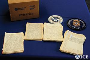 Federal officials and  representatives from the U.S. Holocaust Memorial  Museum in Washington,  D.C., have announced  the seizure of a long-lost diary kept by a close  confidant of Adolph Hitler, Alfred Rosenberg. (U.S. Immigration and Customs Enforcement)