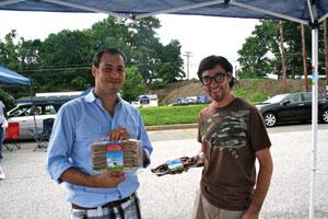 Chaim (left) and Hillel  Silverberg have brought kosher bacon to Pikesville. (photo by Dara Kramer)