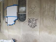 Police are looking into multiple vandalism incidents that occurred over the weekend. Shown here: a variety of anti-Semitic and satanic images drawn on the exterior of Baltimore Hebrew Congregation. 