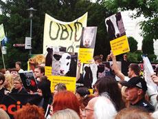 Polish animal rights demonstrators hold a rally in Warsaw opposing ritual slaughter.