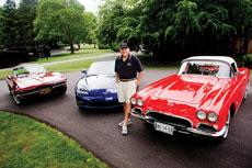 Steven Lesser shows off (from left) his 1967, 2005 and 1962 Corvettes.  (David Stuck)