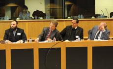European Jewish Association Director Rabbi Menachem Margolin (left),  pictured at a European Parliament d iscussion on religious freedomissues in  November 2012.