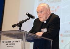 Cardinal Theodore McCarrick,  archbishop emeritus of Washington, D.C., says it is not too late for peace in the Middle East. (Ed Pfueller/The Catholic University of America)