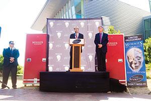 Marc Corwin (left), president of American Exhibitions Inc., and Van Reiner, president and CEO of the Maryland Science Center, address the media about the ‘Mummies of the World’ exhibit, which opens Sept. 28.