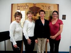 The current adult b'nai mitzvah class at Baltimore Hebrew  Congregation just began its two-year process. Class  members are (from left): Alma Bergman, Chris Erd, instructor  Cantor Ann Sacks and Marci Messick. Not shown is Erin Gleeson.