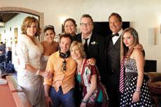 Bryan Fogel (center), writer, director  and producer of “Jewtopia,” poses  with his acting team during filming. (Provided)