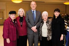 Amit honored several of the organization’s longtime volunteers at a gala at Bnai Jacob Shaarei Zion on Sunday, Nov. 17. Shown here, from left: Sonia Greenspon, Selma Mosgin, Russell  Hendel, Isabel Levinson and Fern Friedel. (David Stuck)