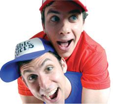The Bible Players Andrew Davies (top) and Aaron Friedman combine Torah, comedy and improv to bring Jewish stories and values to life for young audiences and adults. (Provided)